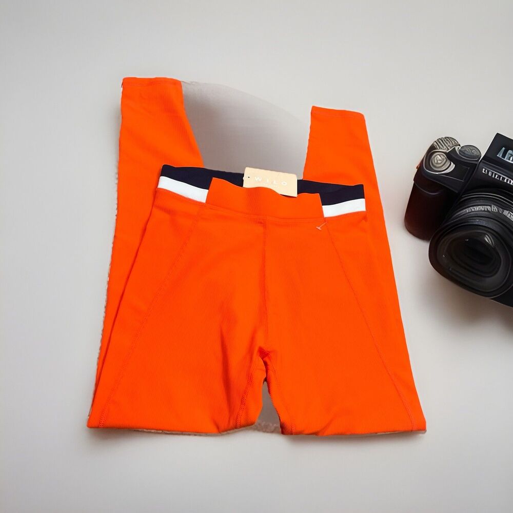Wilo‎ the label Leggings Contra orange/navy WL-24-04 Skinny Active NWT $58 XS